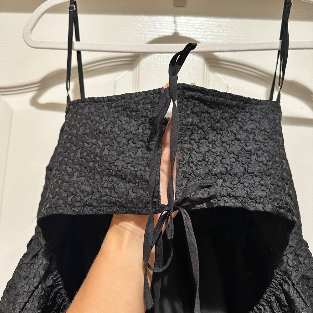 Aureta X Anthropologie Square Neck Buble Hem Black Mini Dress - Picture 8 of 9